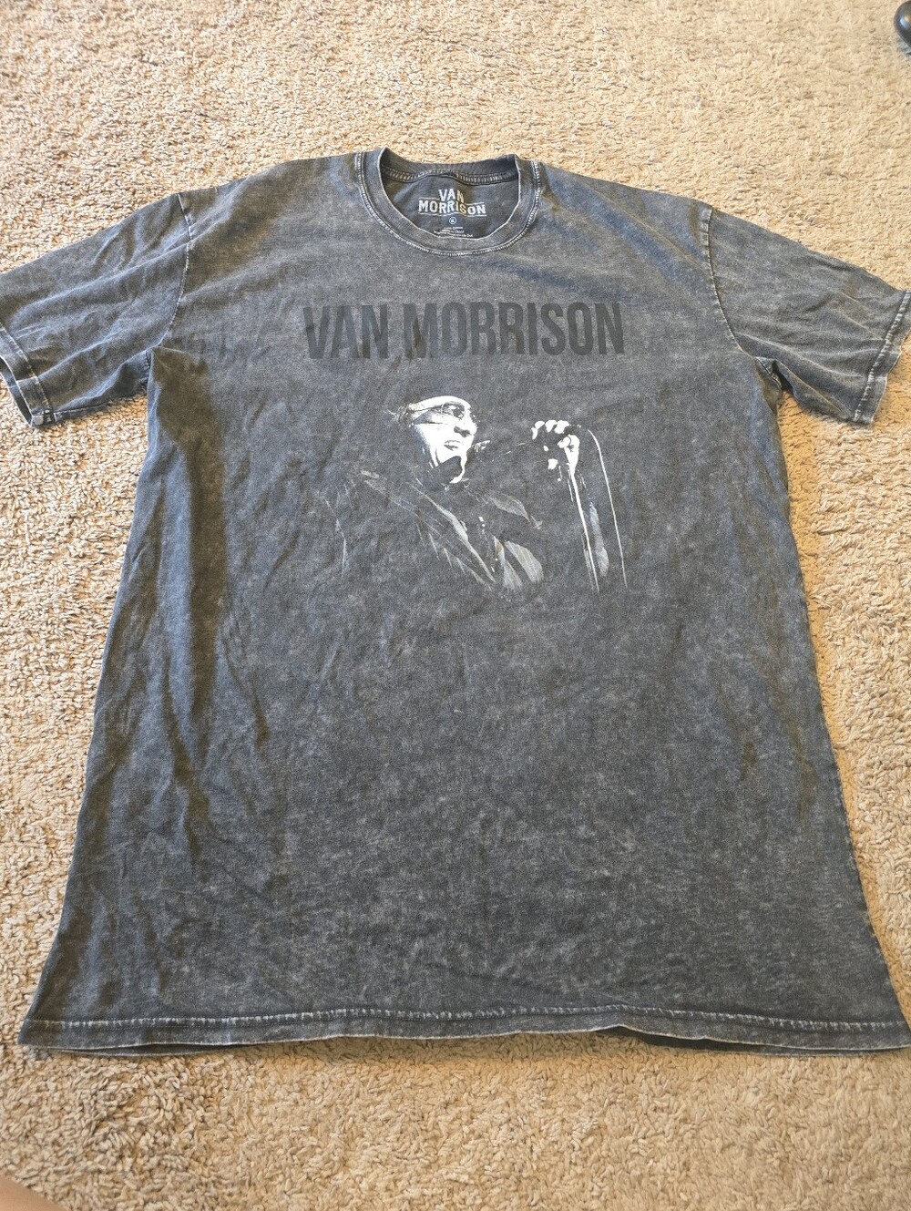 Van Morrison Legendary Music Artist Black Mineral Wash Adult Shirt New XL